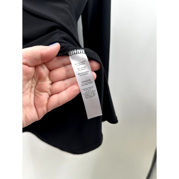 Chicos Black Long Sleeve Keyhole Neckline Detail Blouse Size 2 MEDIUM - Picture 4 of 7